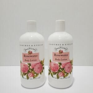 Lot of 2 Crabtree & Evelyn Rosewater Body Lotion 16.9 Oz 500 mL Bottles